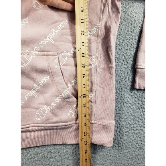 Champion Hoodie Women's Medium Pink All Over Print Sweatshirt Pullover Cotton - Picture 5 of 11